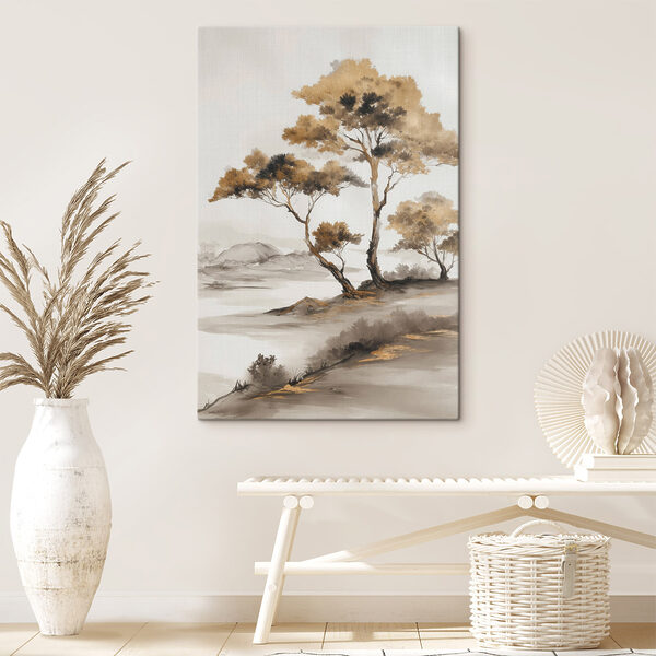 Painting of trees in a desert Painting of trees in a desert