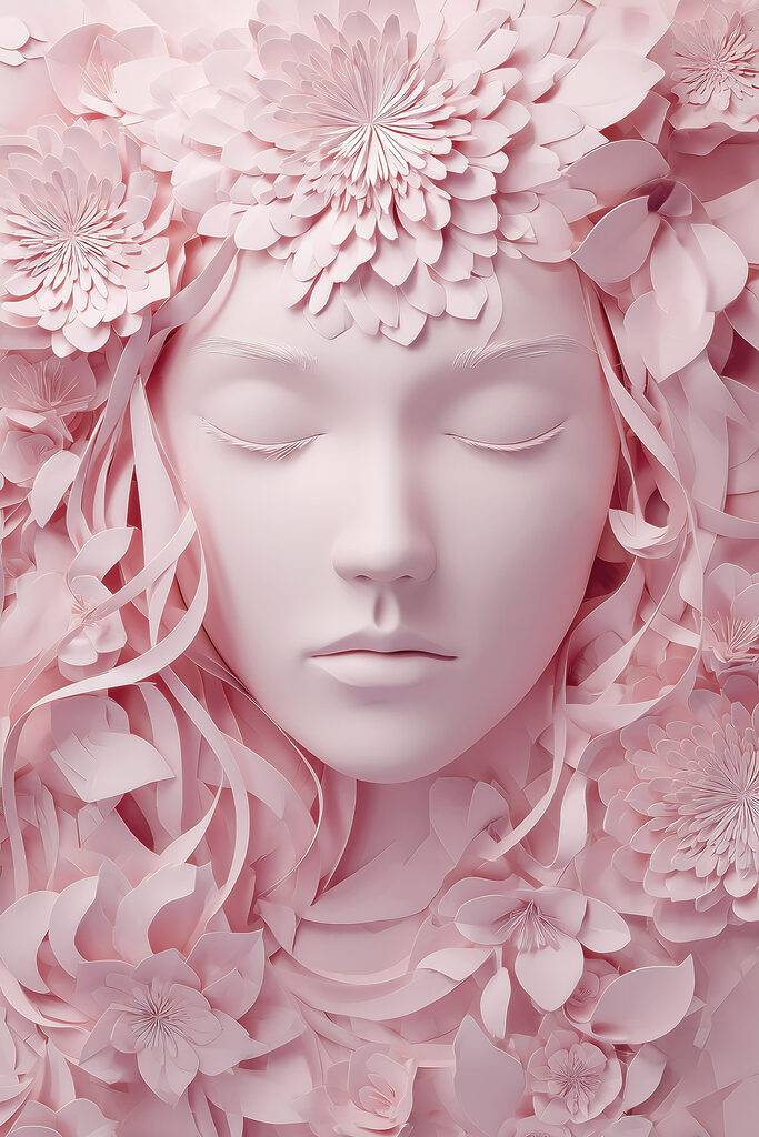 Face made of paper flowers Face made of paper flowers
