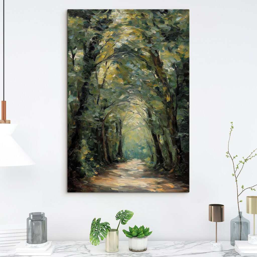 Painting of a path through a forest Painting of a path through a forest