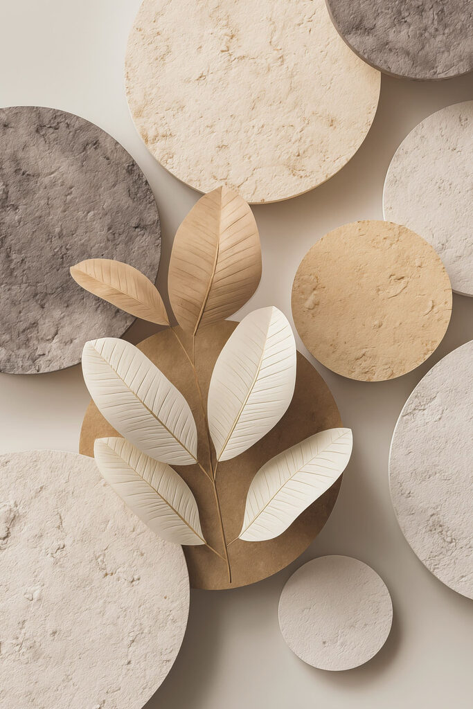 Group of round circular objects with leaves