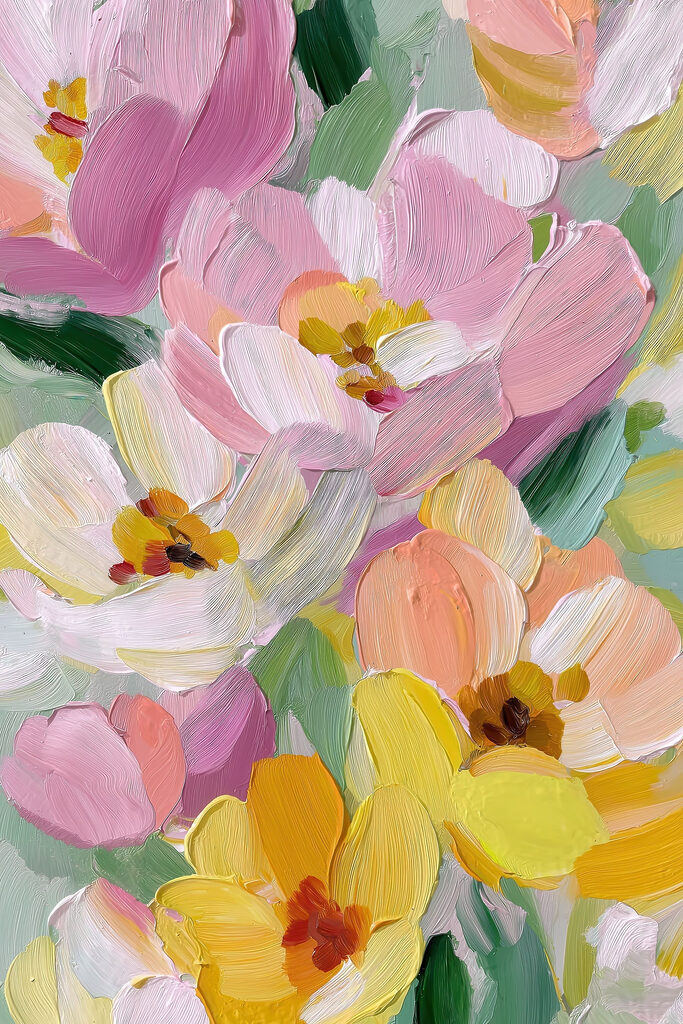 Bright blossoms in soft pastel hues