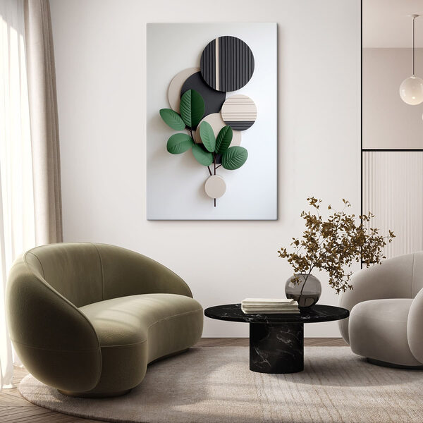 Wall art with a plant and leaves