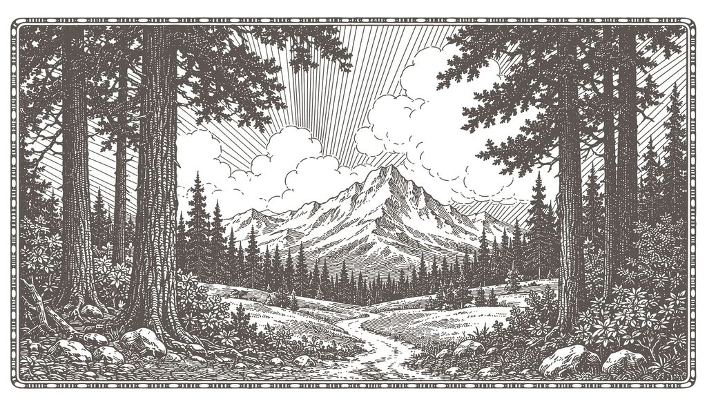 Landscape with trees and mountains