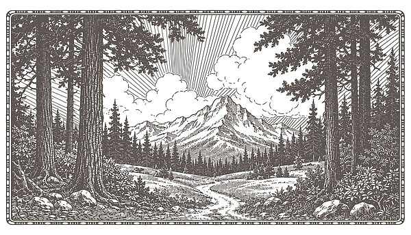 Landscape with trees and mountains