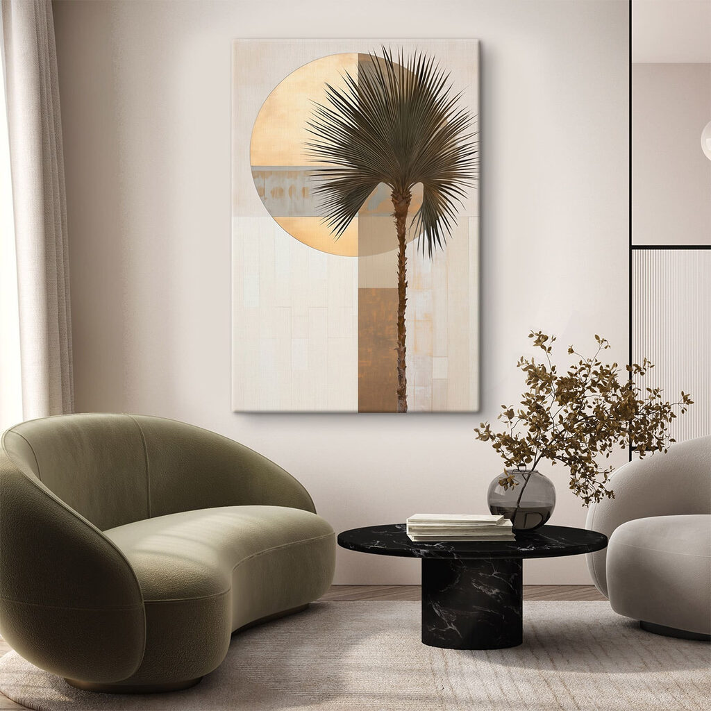 Palm tree in front of a circle