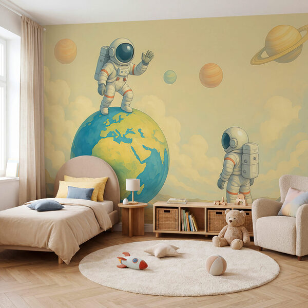 Dwóch astronautów stojących na planecie