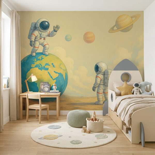 Dwóch astronautów stojących na planecie