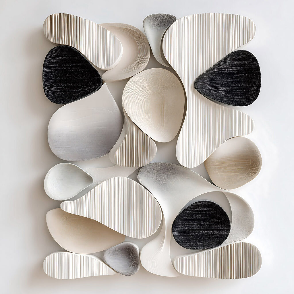 Wall art of black and white shapes
