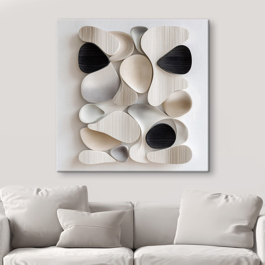 Wall art of black and white shapes
