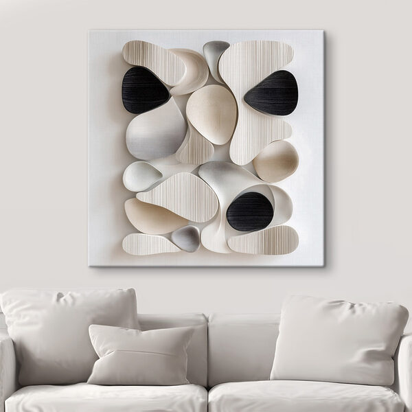 Wall art of black and white shapes