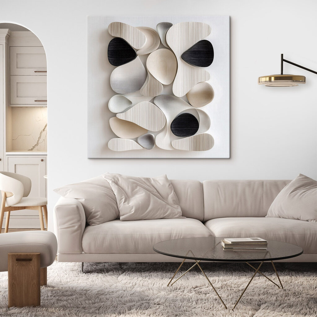 Wall art of black and white shapes