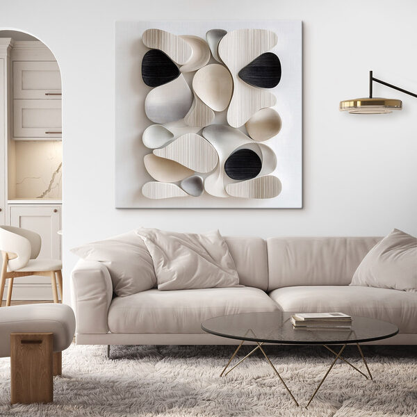 Wall art of black and white shapes