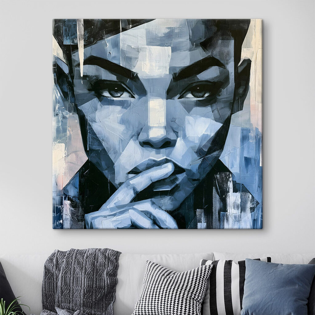 Painting of a woman with her finger on her mouth