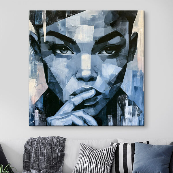 Painting of a woman with her finger on her mouth