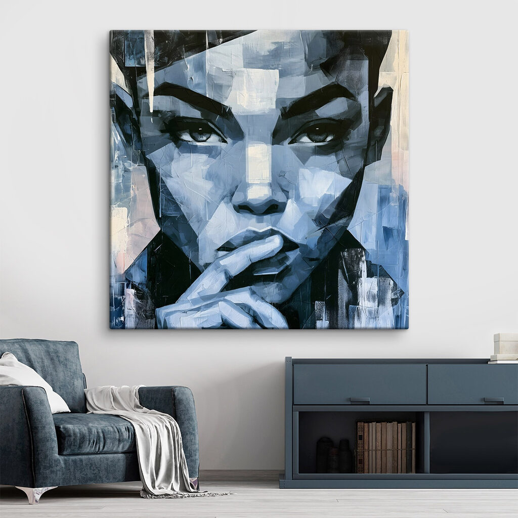 Painting of a woman with her finger on her mouth