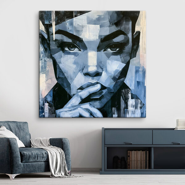 Painting of a woman with her finger on her mouth