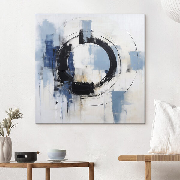 Painting of a circle with blue and white paint Painting of a circle with blue and white paint