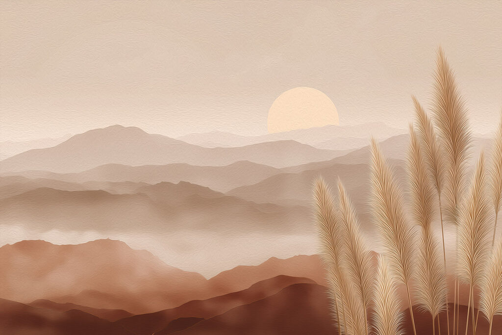 Landscape with mountains and grass Landscape with mountains and grass