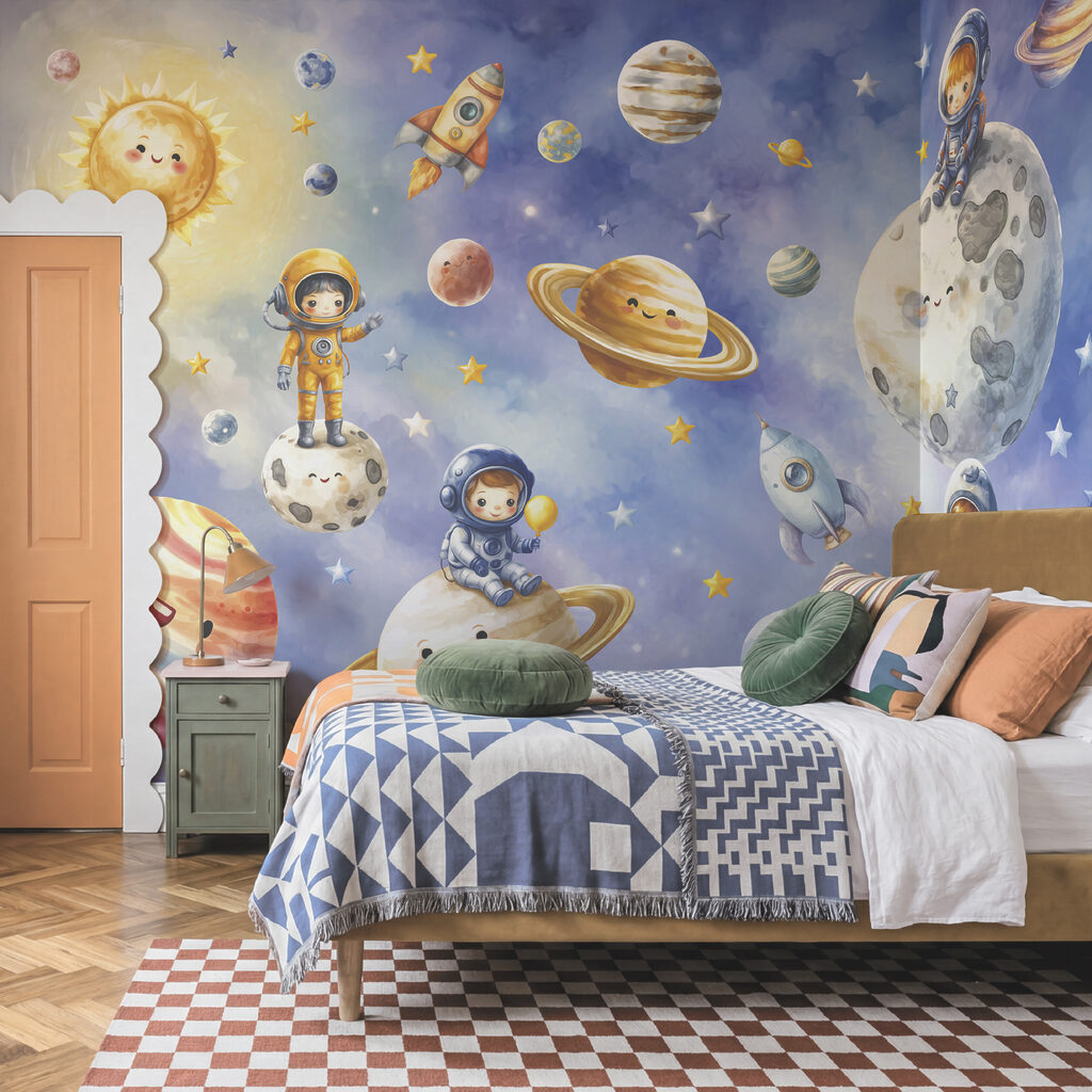 Grupa rysunkowych astronautów i planet Grupa rysunkowych astronautów i planet