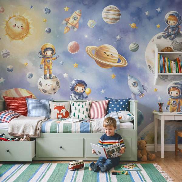 Grupa rysunkowych astronautów i planet Grupa rysunkowych astronautów i planet