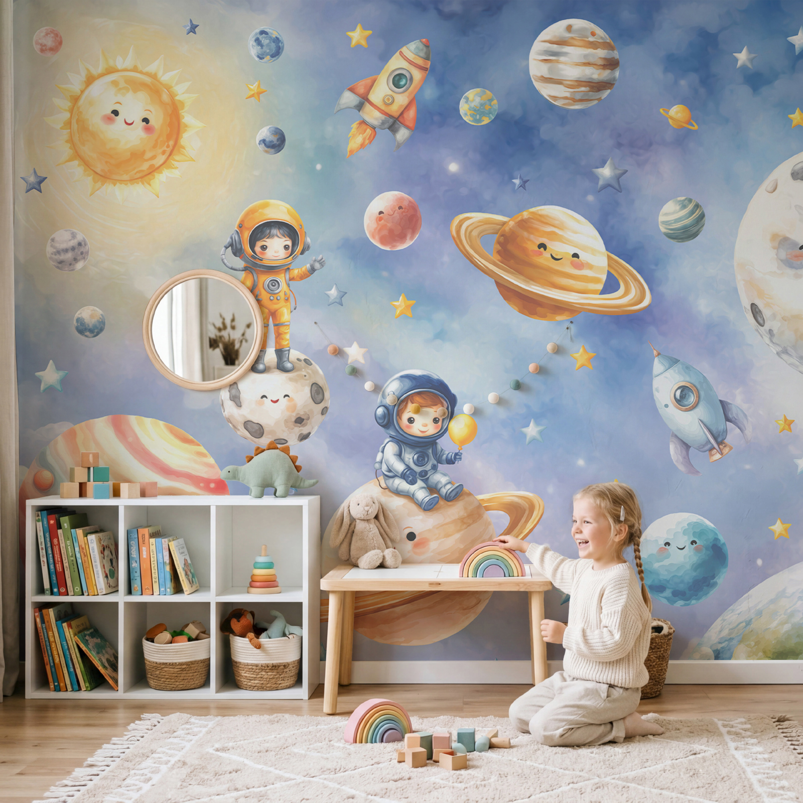 Grupa rysunkowych astronautów i planet Grupa rysunkowych astronautów i planet