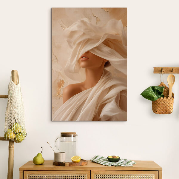 Woman with a white cloth covering her face