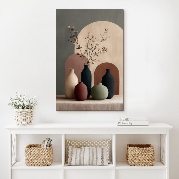 Group of vases with flowers in them
