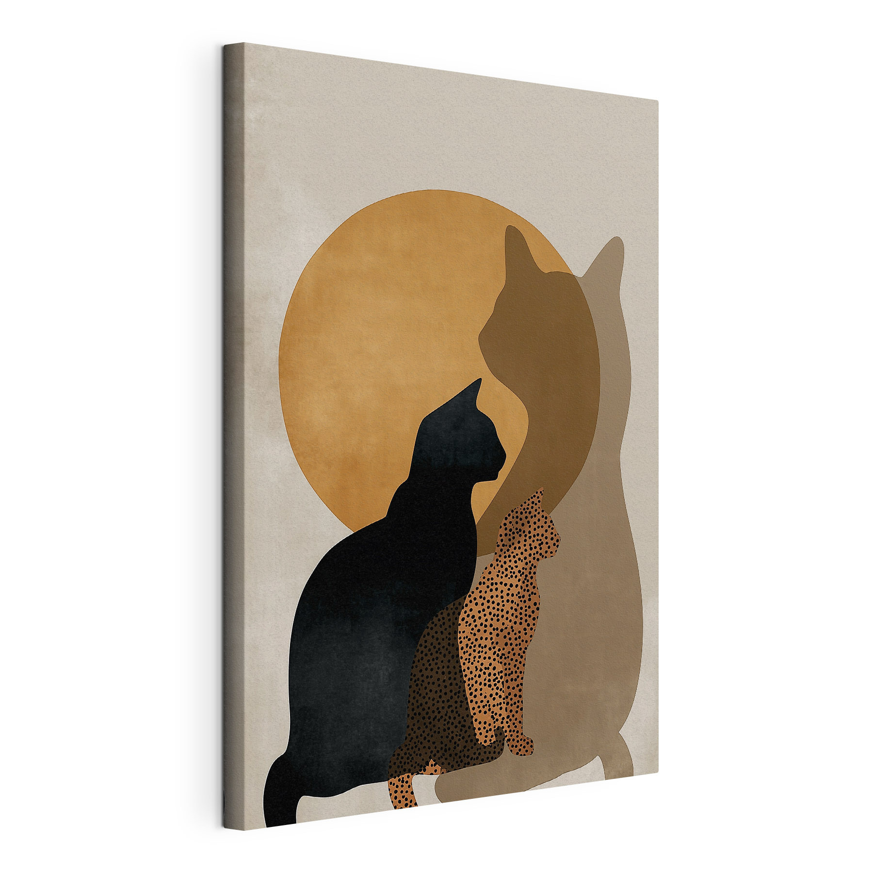 Cat silhouettes in front of a circle