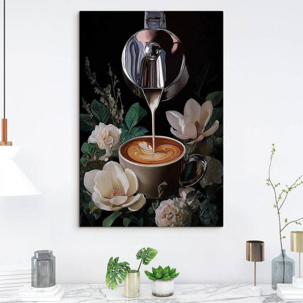 Person pouring milk into a cup of coffee Person pouring milk into a cup of coffee