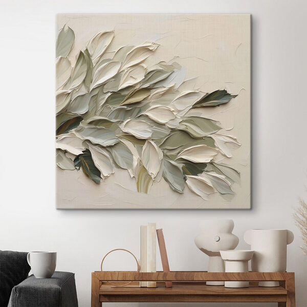 Painting of leaves on a white surface