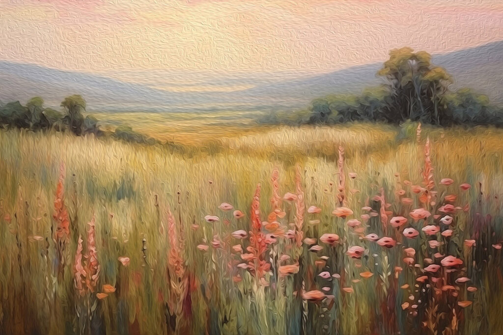 Field of flowers and trees