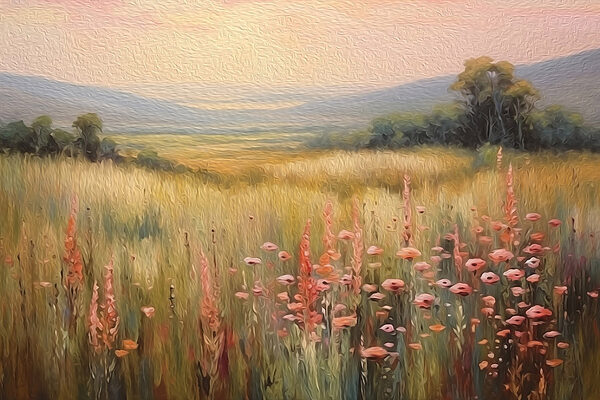 Field of flowers and trees