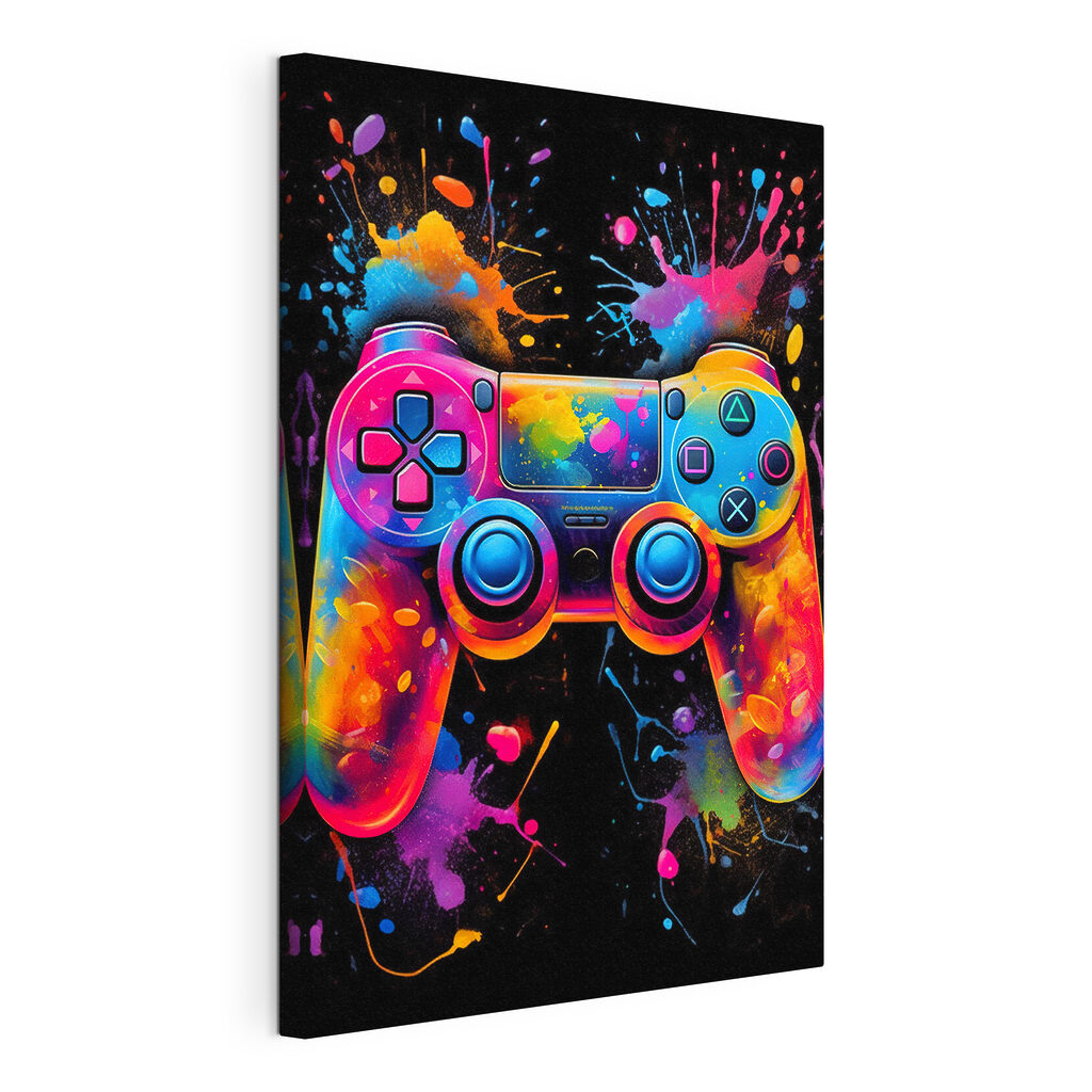 A video game controller with colorful paint splatters A video game controller with colorful paint splatters