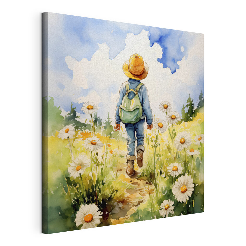 A child walking in a field of flowers A child walking in a field of flowers