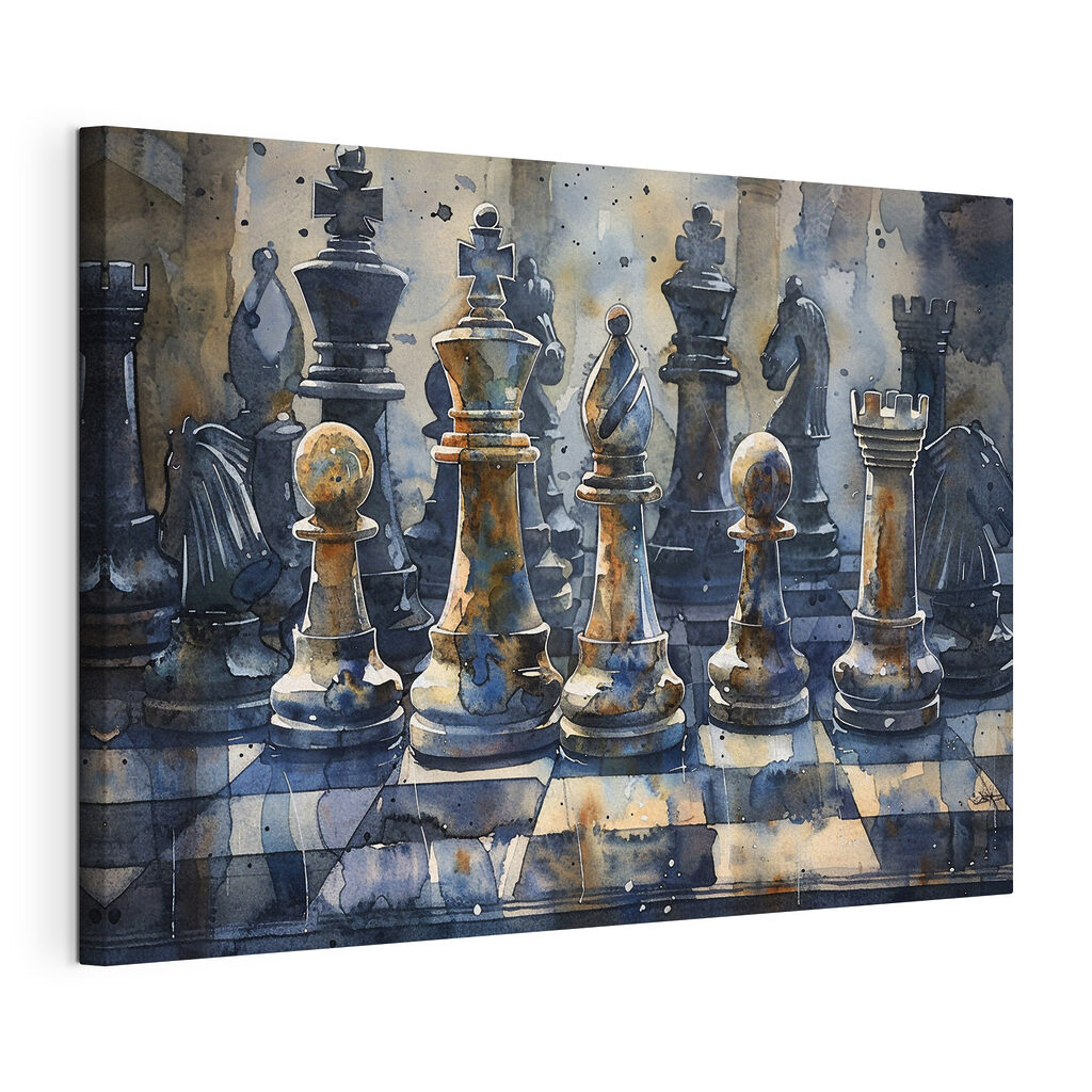 A watercolor of a chess board