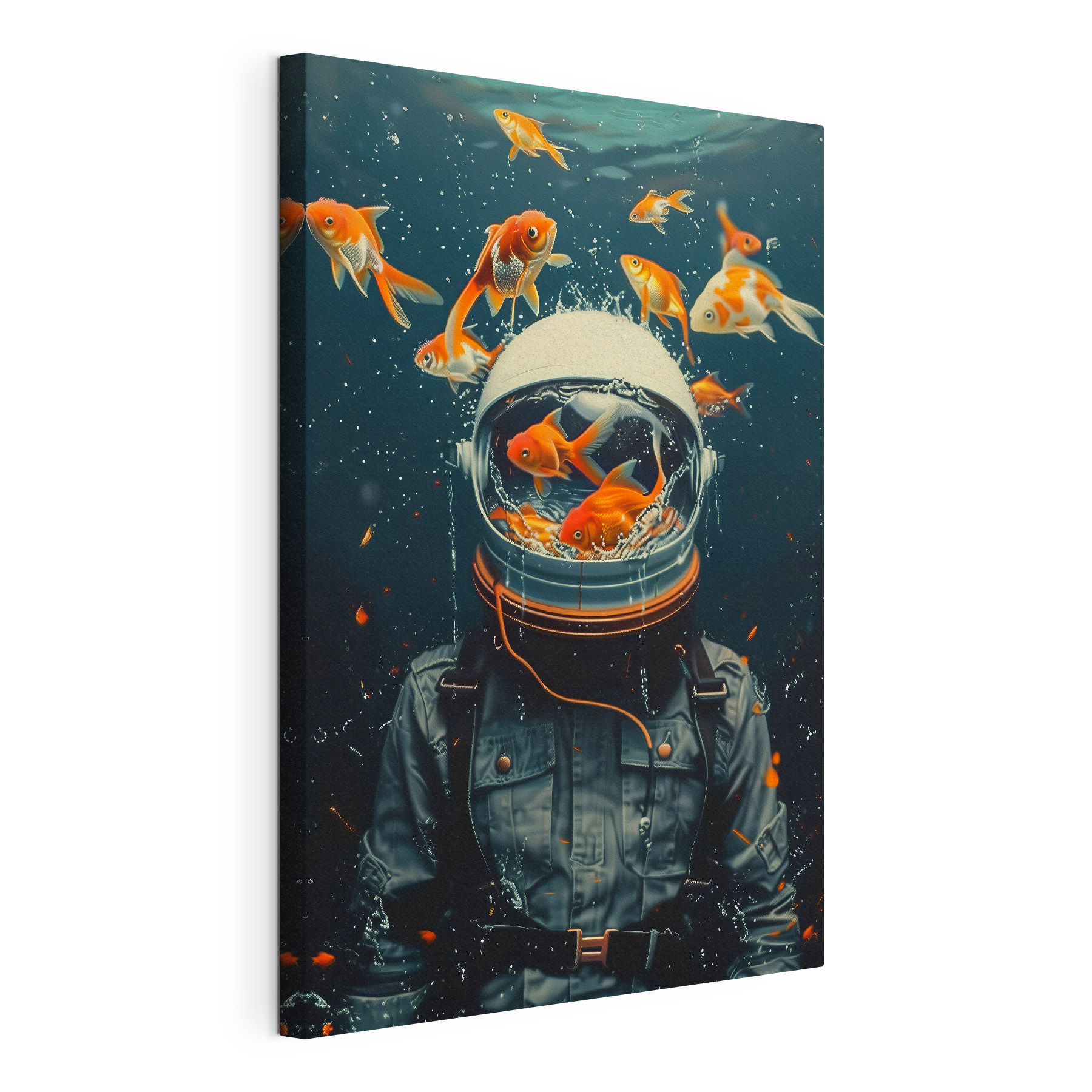 Space helmet filled with swimming fish