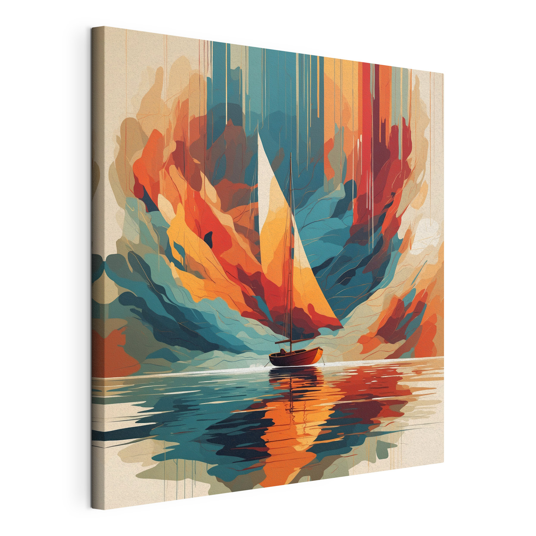 Sailboat on water with colorful clouds