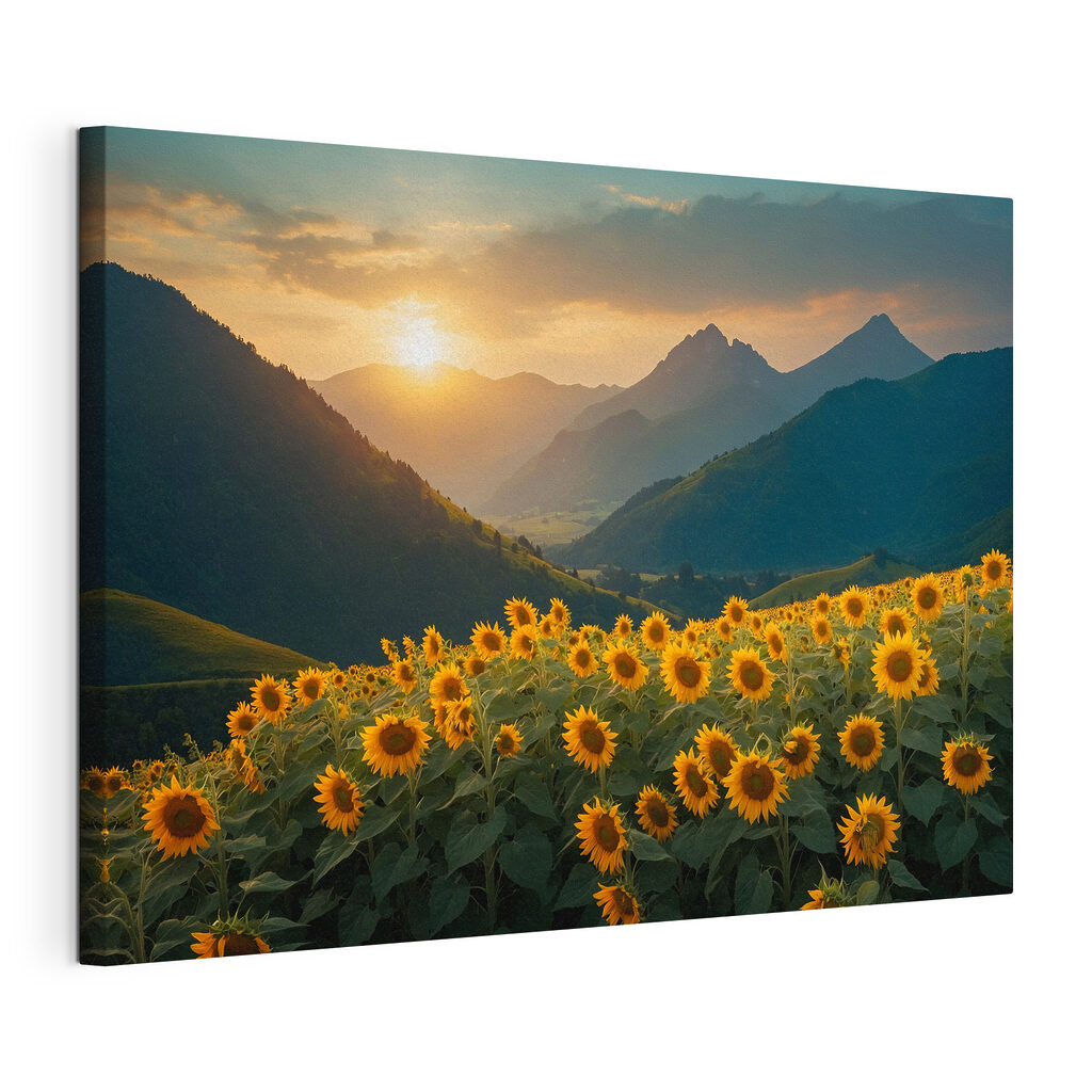 Field of sunflowers in the mountains