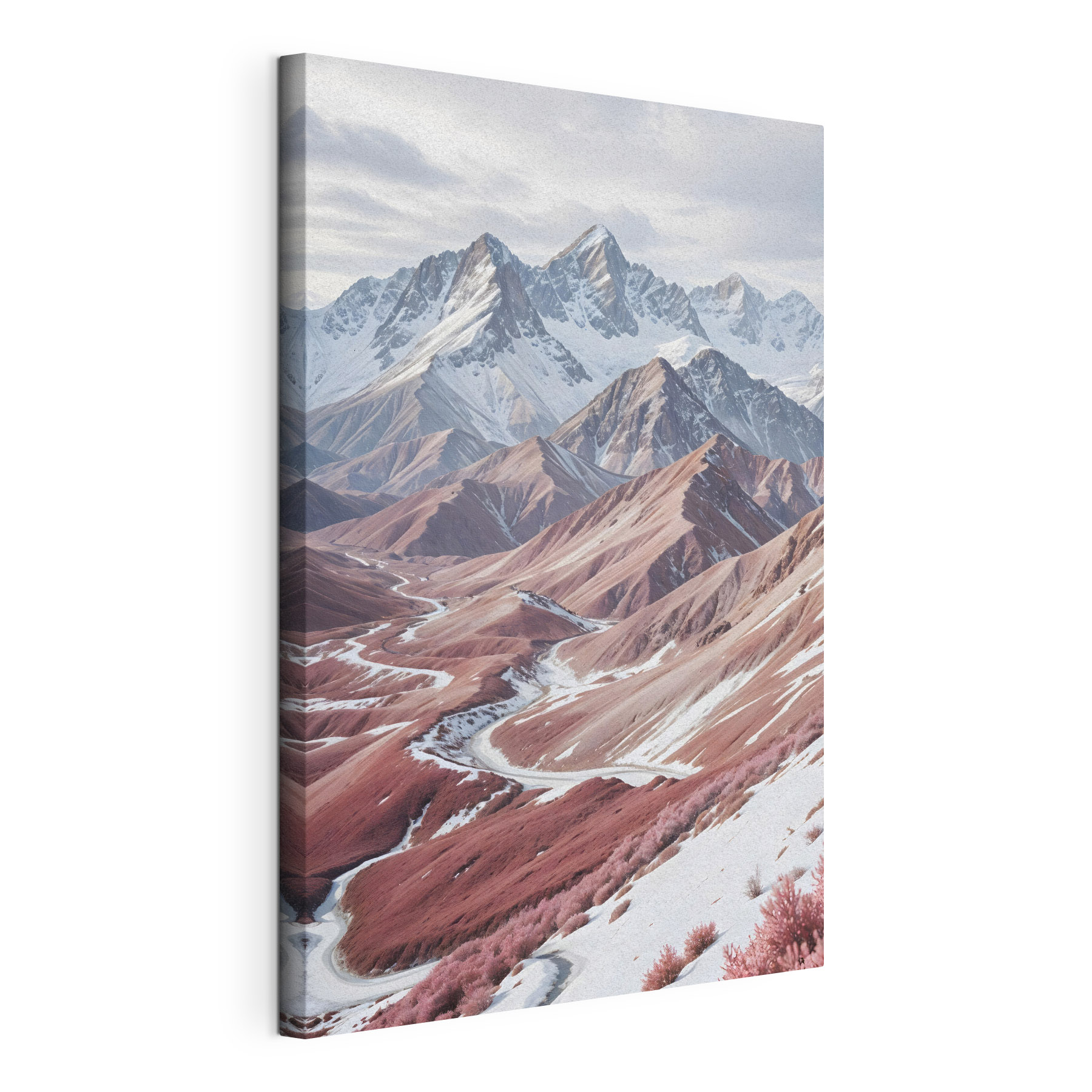 Snowy mountains with a winding road Snowy mountains with a winding road