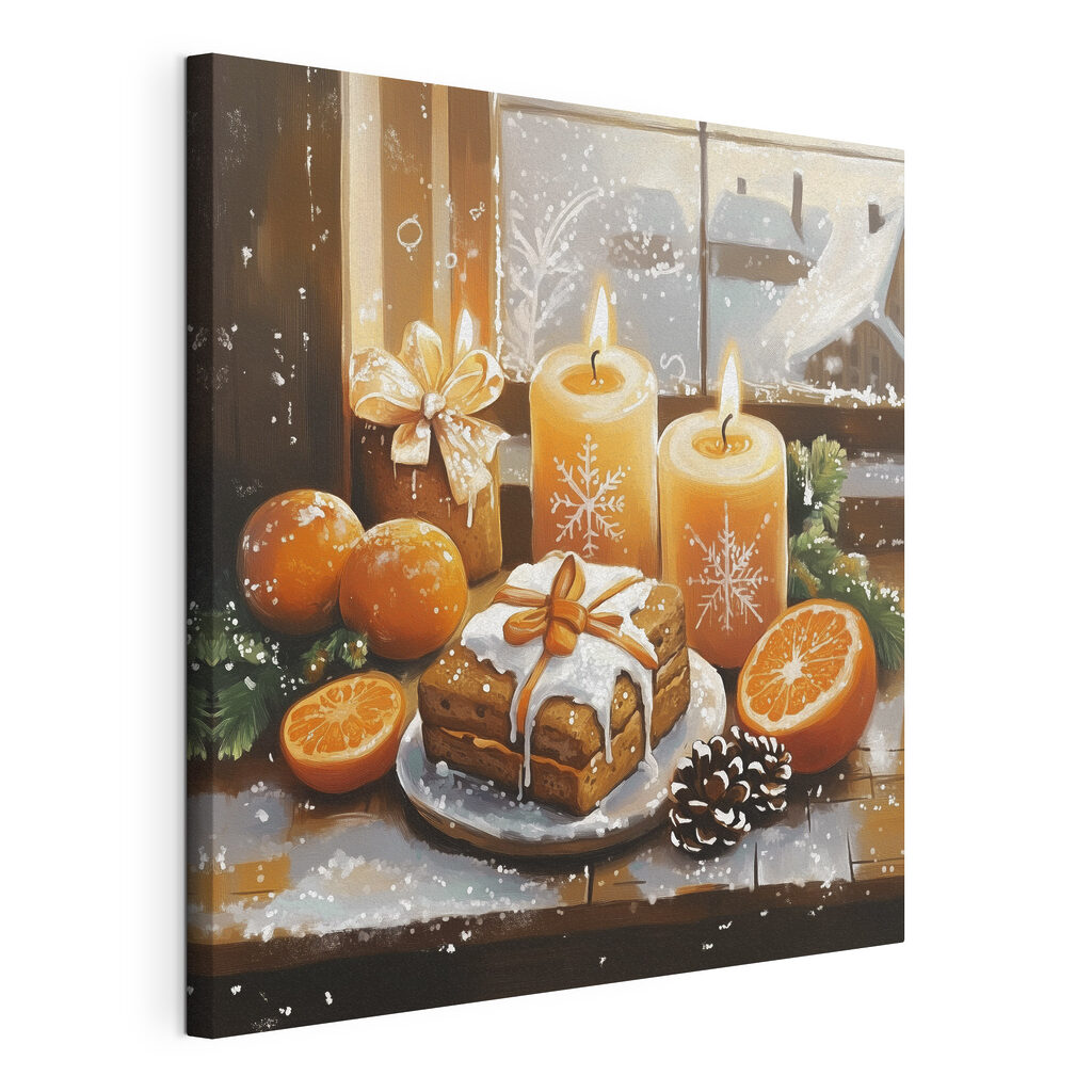 Food and candles on a table