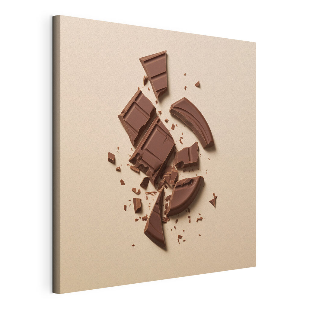 Broken chocolate bar on a pink surface