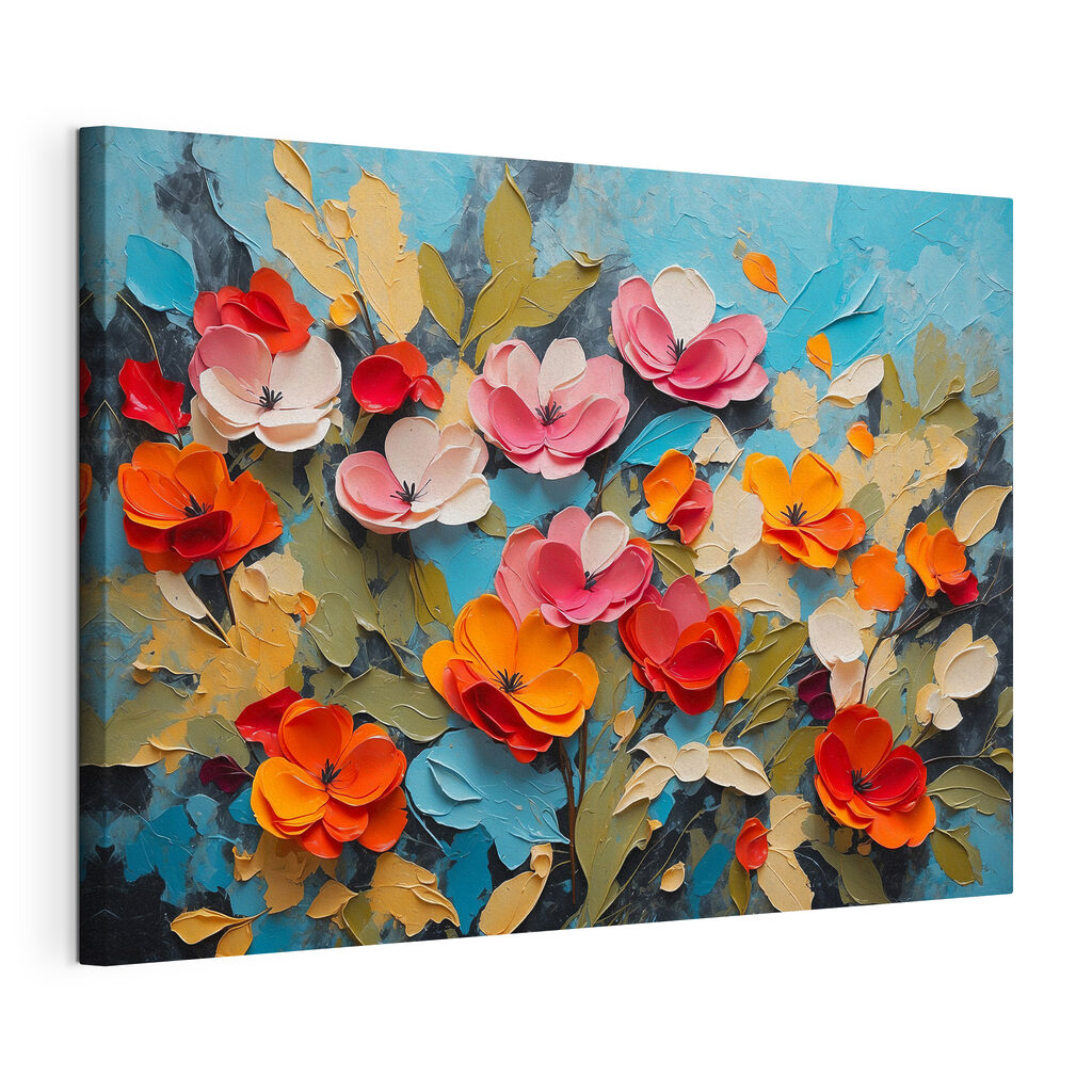 Painting of flowers on a blue surface Painting of flowers on a blue surface