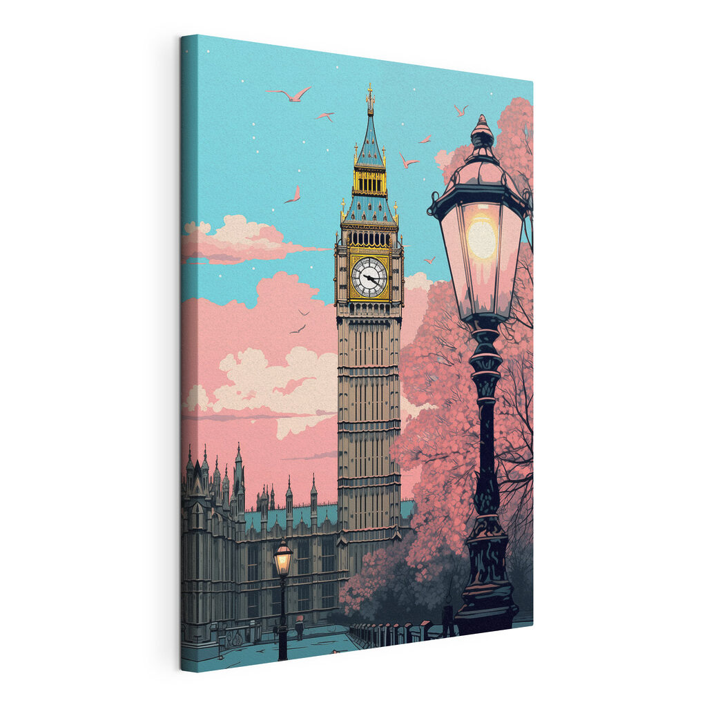 Clock tower with a lamp post and trees