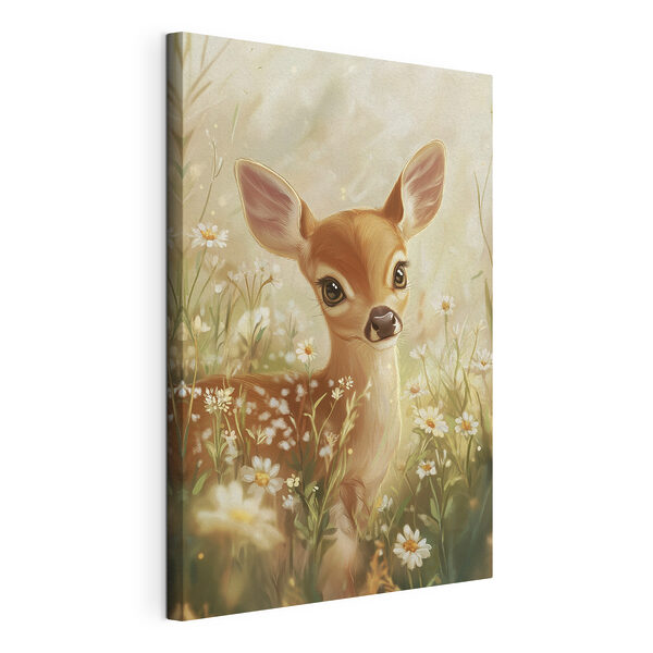 Baby deer in a field of flowers