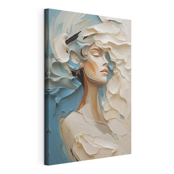 Painting of a woman with white and blue paint