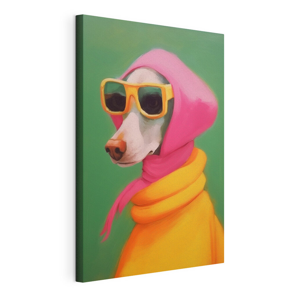 Dog wearing a pink scarf and sunglasses Dog wearing a pink scarf and sunglasses