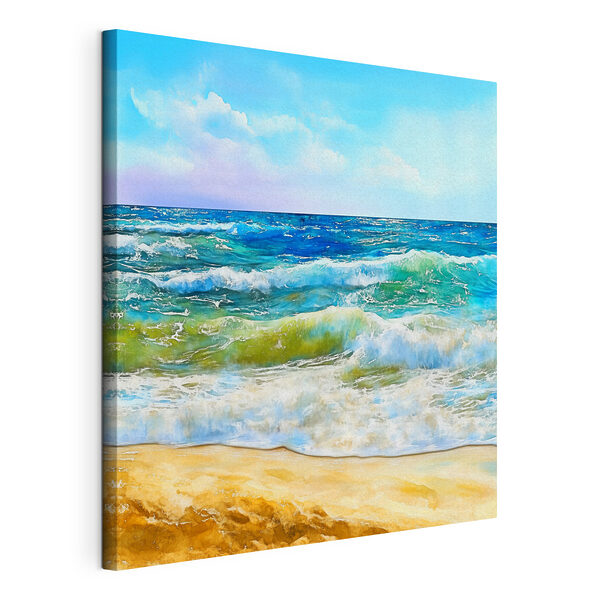 Watercolor of waves crashing on a beach
