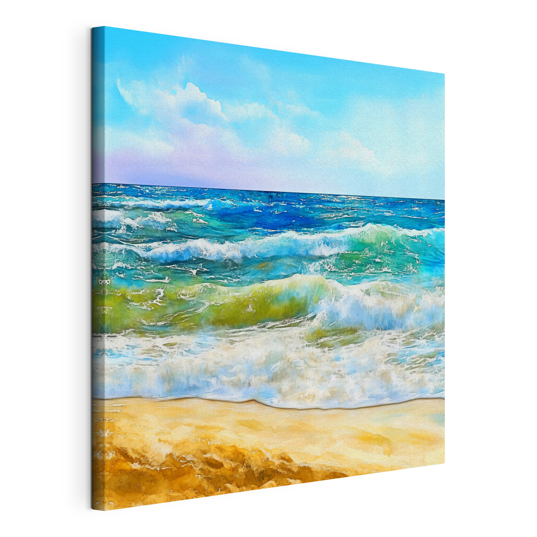 Watercolor of waves crashing on a beach