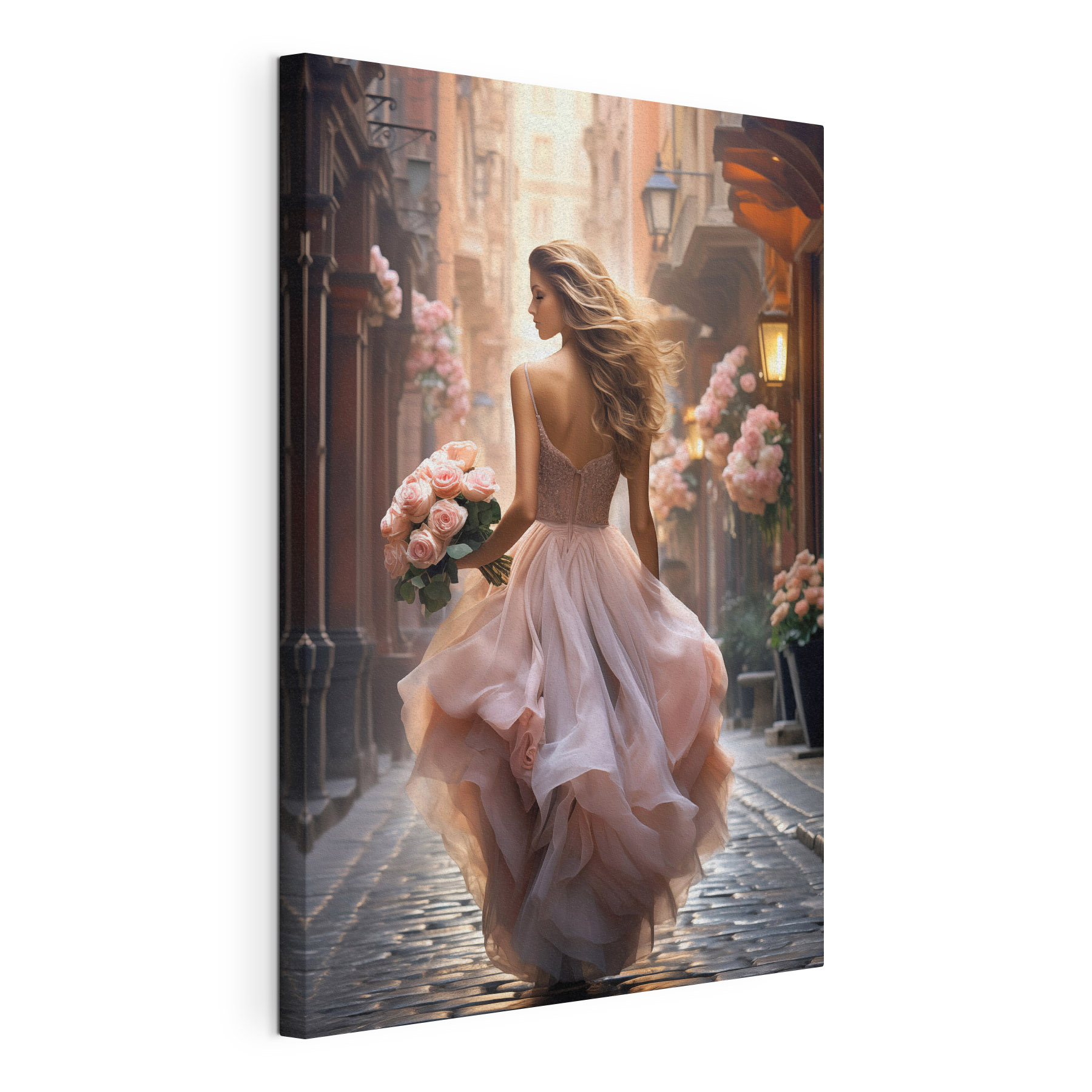 Woman in a dress holding flowers