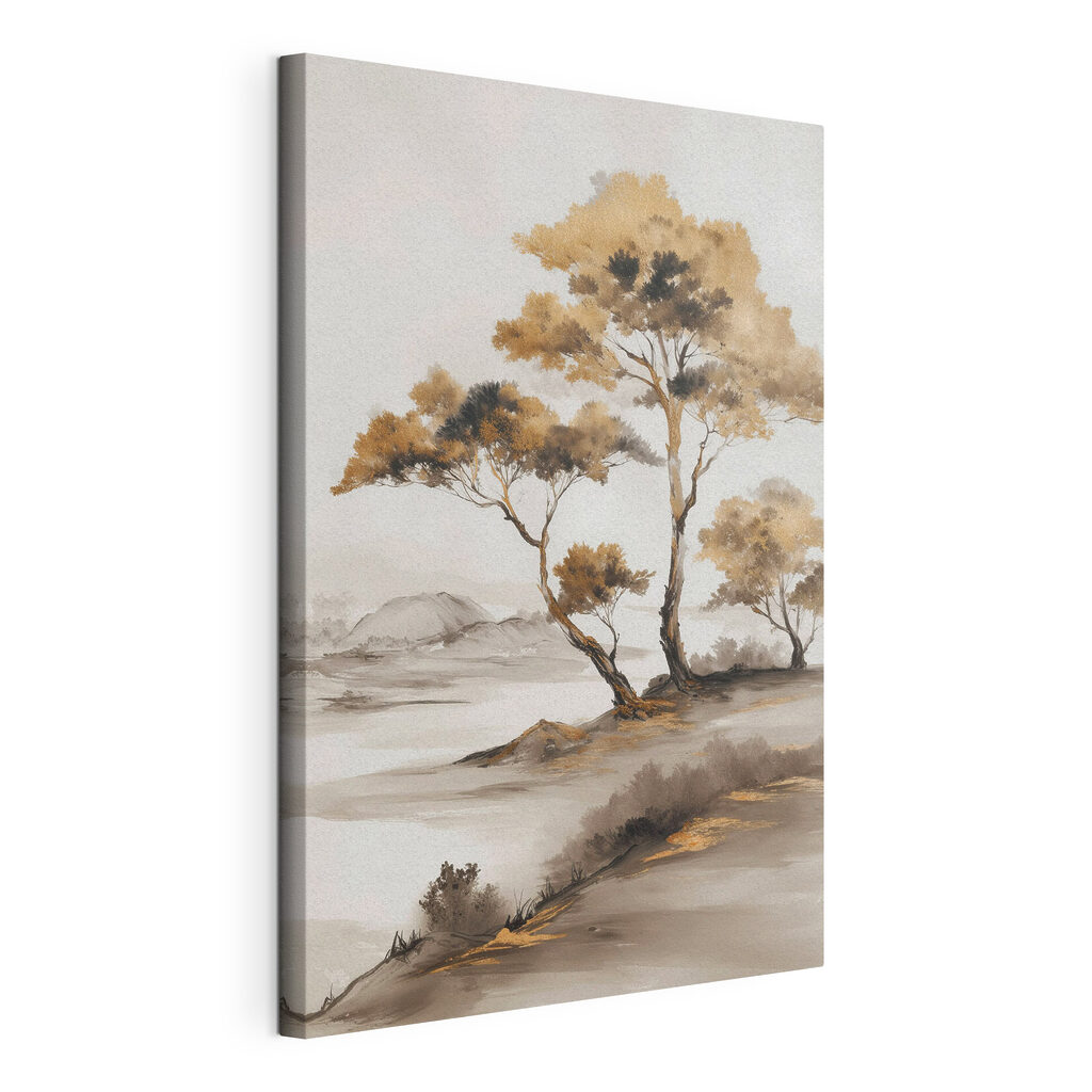 Painting of trees in a desert Painting of trees in a desert